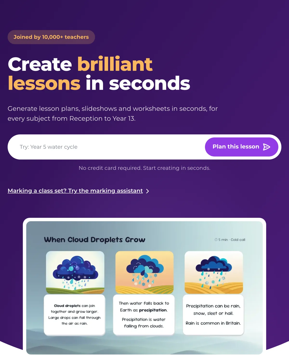 The Planit Teachers home page: type a topic and get the slides, worksheet and homework for it